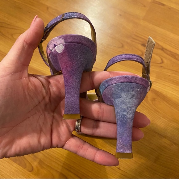 Vintage 90s y2k Stuart Weitzman purple floral sling back heels 6.5 - Picture 4 of 7